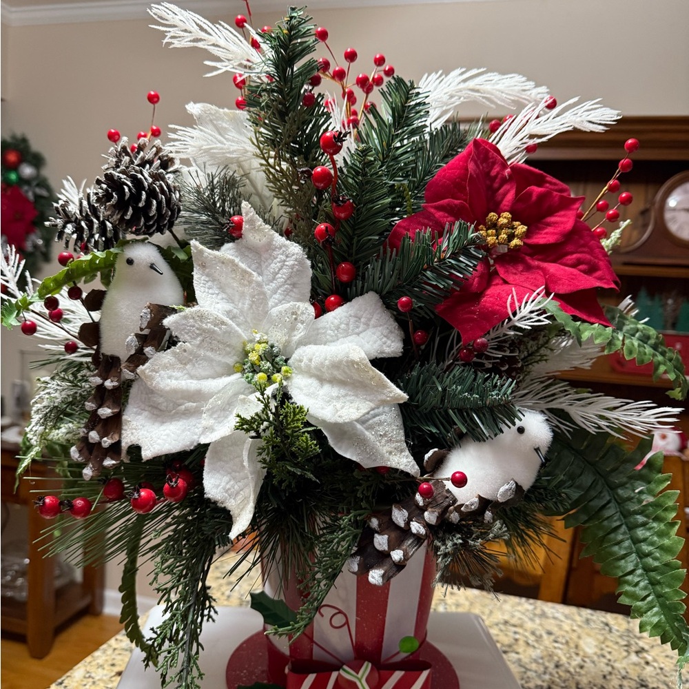 Elegant Holiday Floral Centerpiece with Red and White Blooms